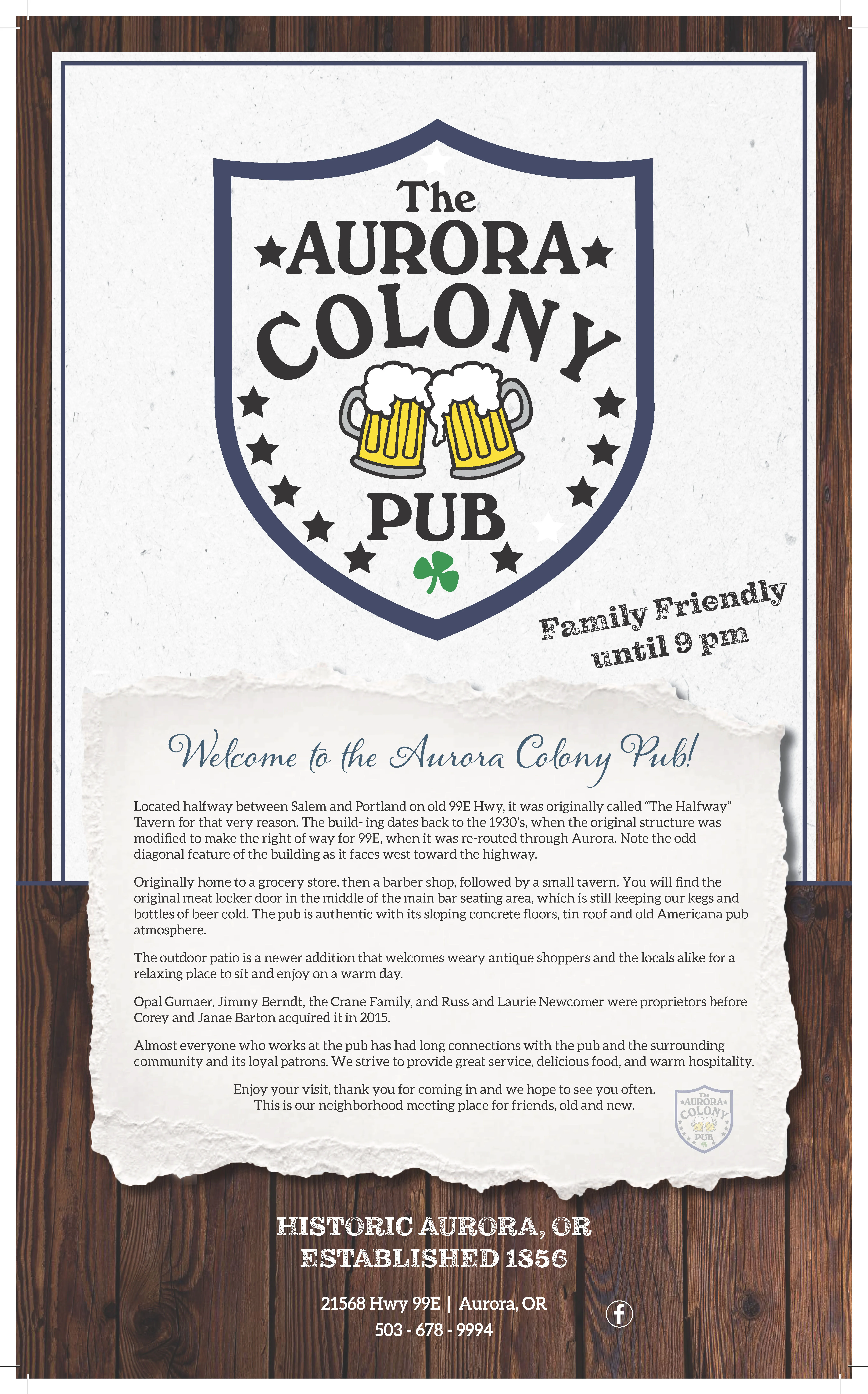Aurora Colony Pub main menu — page 1